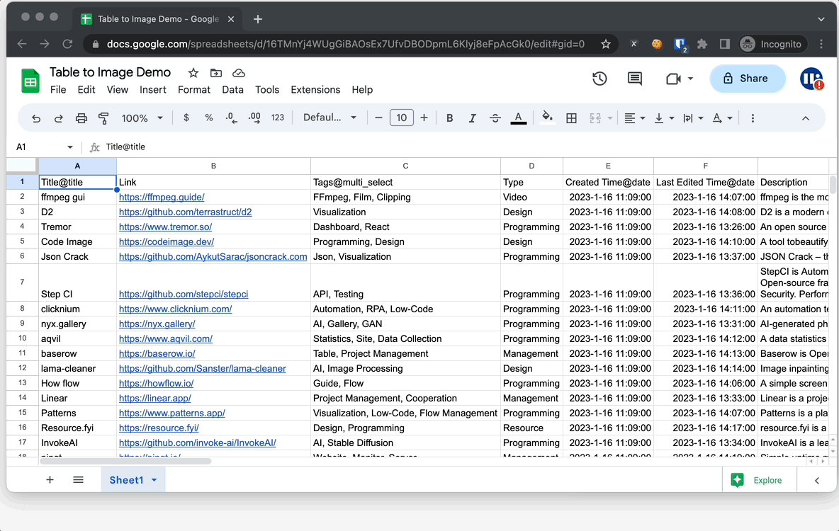 Import Google Sheets - gen table from google sheets